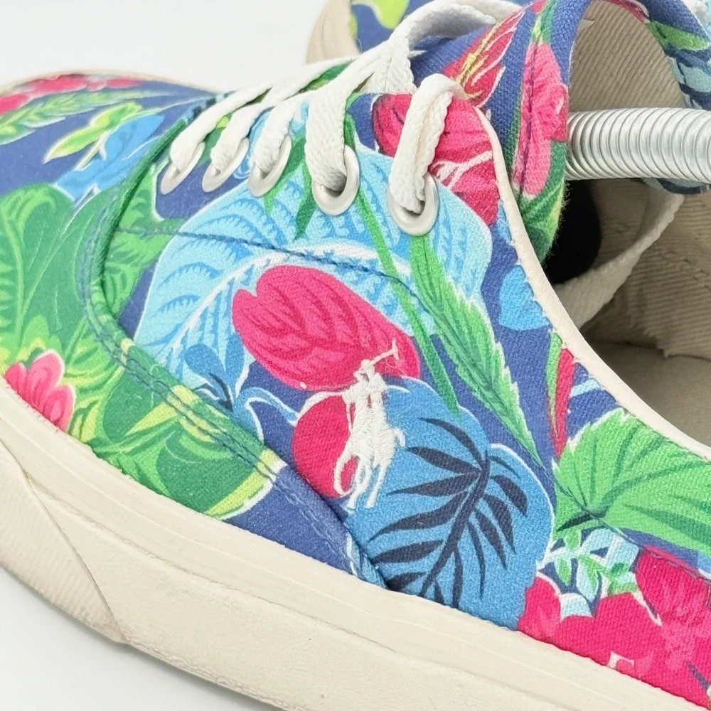 Polo Ralph Lauren Mens Keaton Pony 10 Blue Floral Tropical Canvas Sneakers 01087